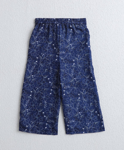 The Magic Wand Woven Sleeveless Digital Floral Printed Top with Patch Pocket Pant Set- Navy Blue