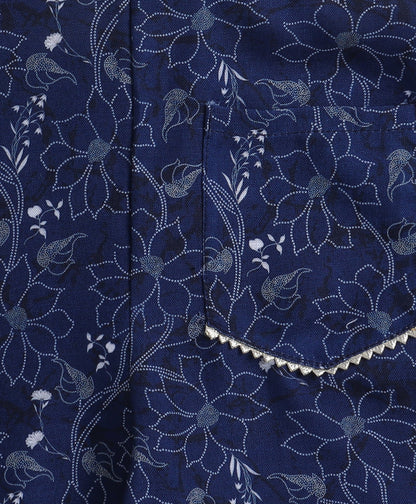 The Magic Wand Woven Sleeveless Digital Floral Printed Top with Patch Pocket Pant Set- Navy Blue