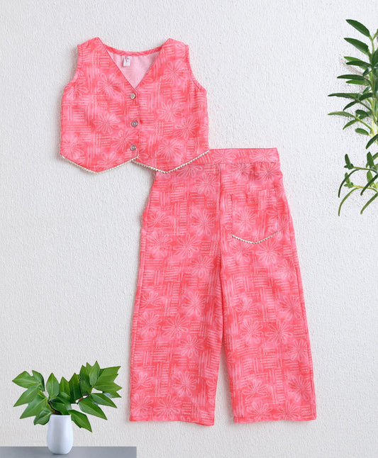 The Magic Wand Woven Sleeveless Digital Printed Top with Patch Pocket Pant Set- Pink