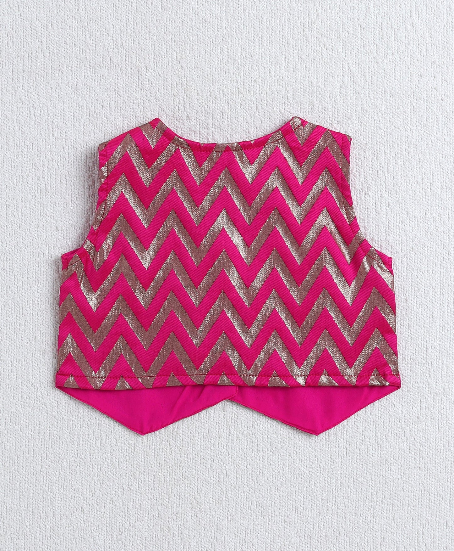 Woven Sleeveless Zig Zag Printed Top and Plazzo Set- Fuchsia