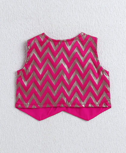 Woven Sleeveless Zig Zag Printed Top and Plazzo Set- Fuchsia