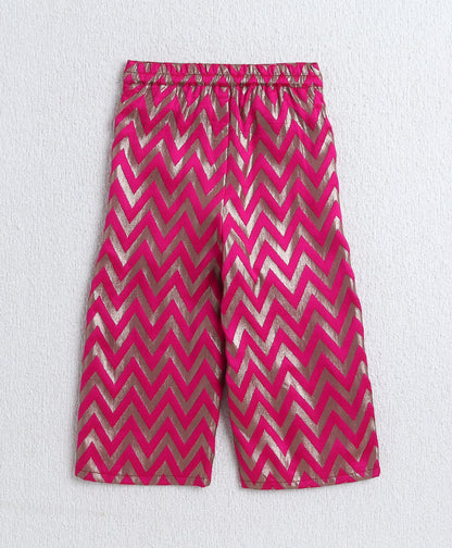 Woven Sleeveless Zig Zag Printed Top and Plazzo Set- Fuchsia