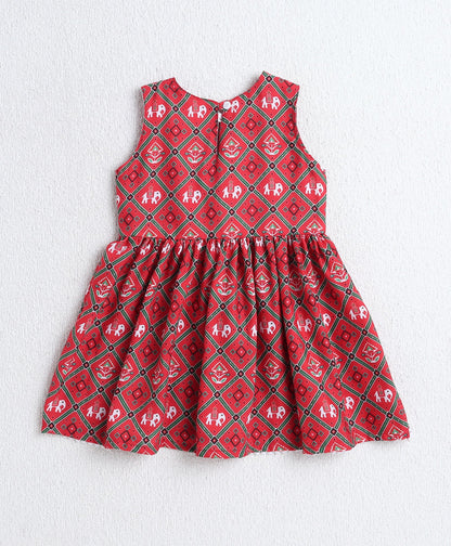 Woven Sleeveless Digital Printed Kurti and Sharara Set- Red