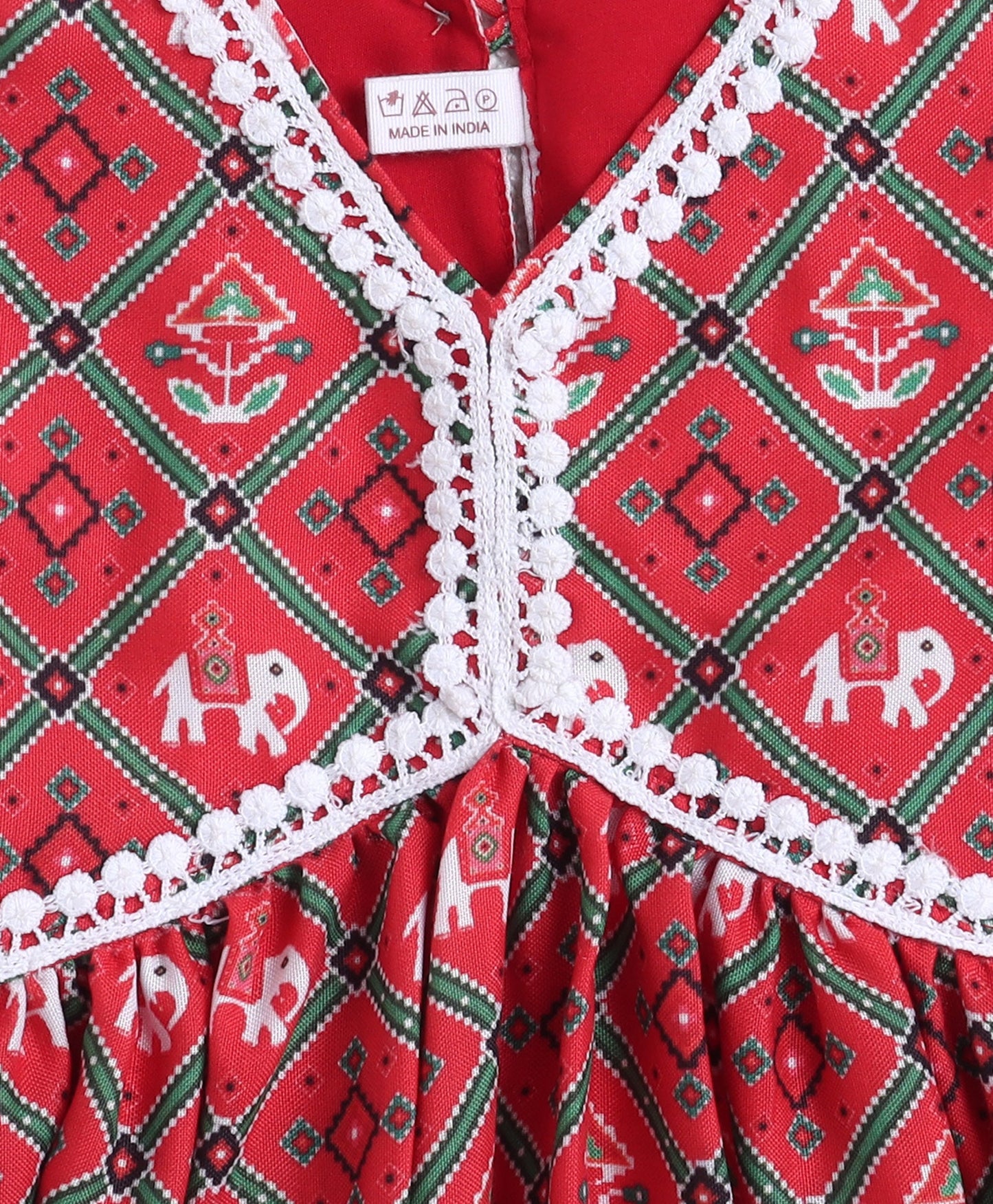 Woven Sleeveless Digital Printed Kurti and Sharara Set- Red