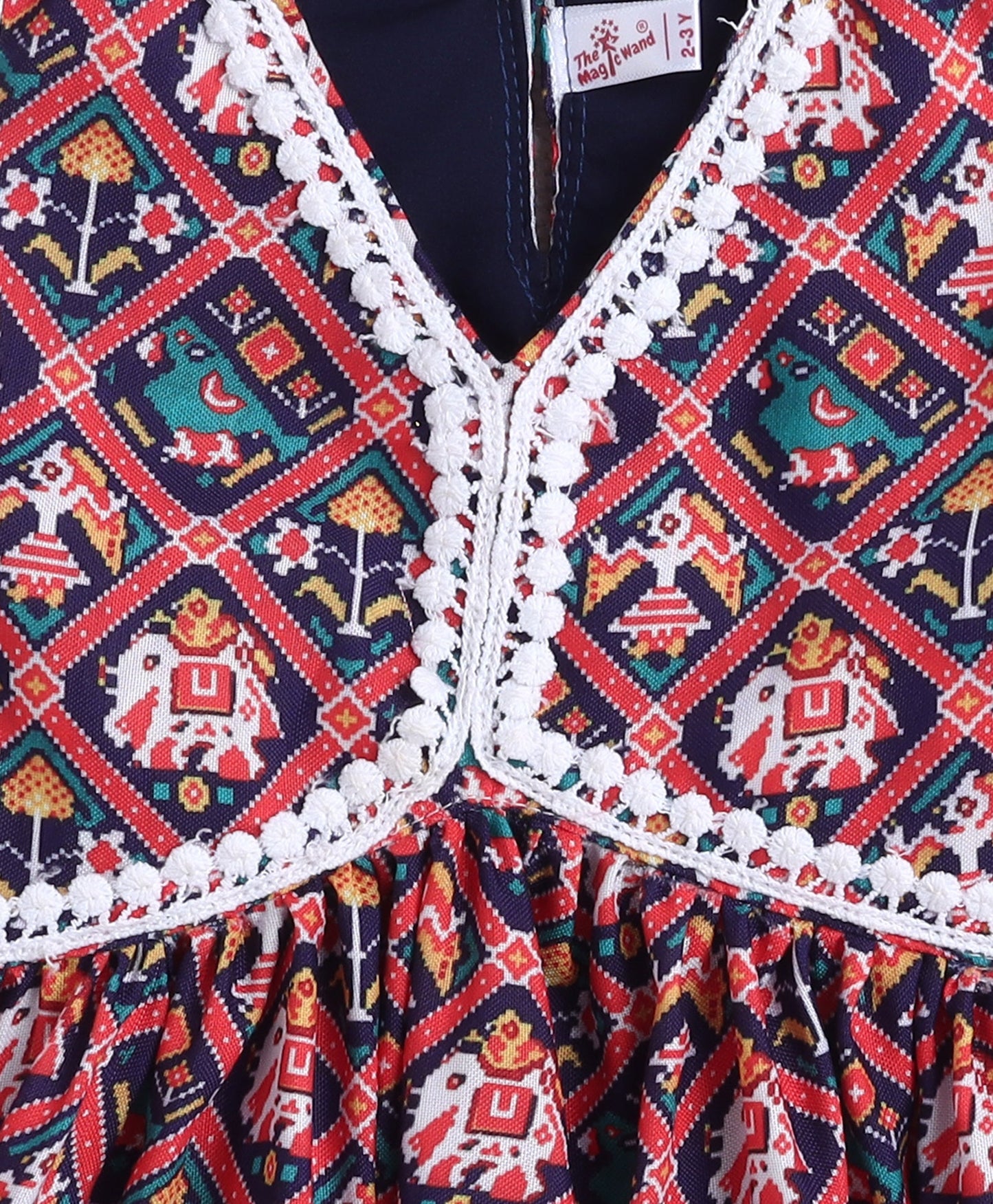 Woven Sleeveless Digital Printed Kurti and Sharara Set- Navy Blue