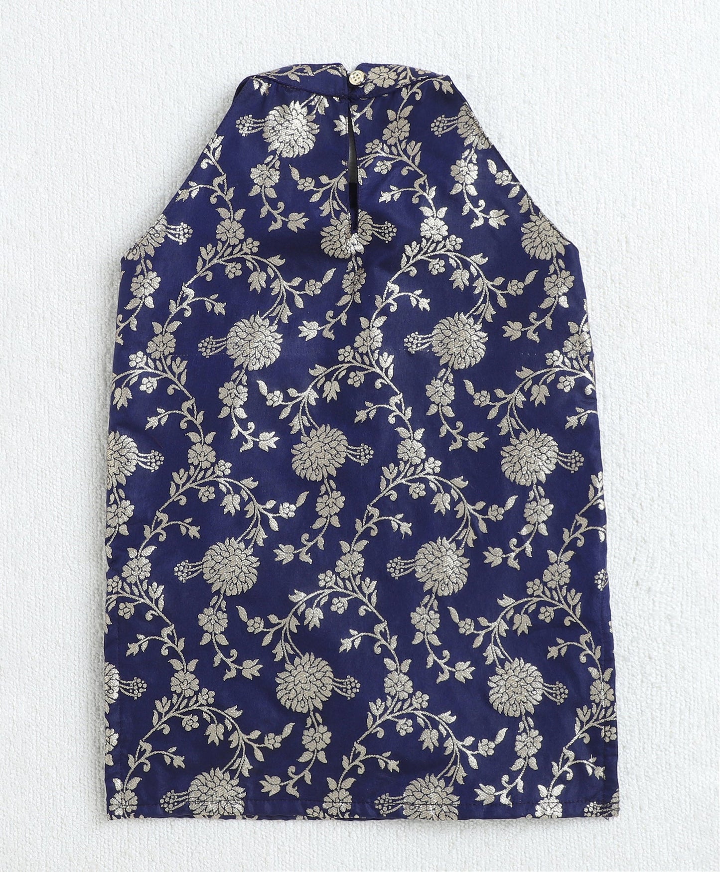 Jacquard Woven Floral Printed & Gota Lace Embellished Incut Kurta and Palazzo Set-Navy Blue