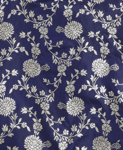 Jacquard Woven Floral Printed & Gota Lace Embellished Incut Kurta and Palazzo Set-Navy Blue