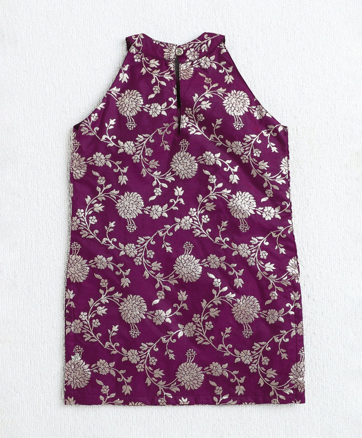 Jacquard Woven Floral Printed & Gota Lace Embellished Incut Kurta and Palazzo Set-Wine