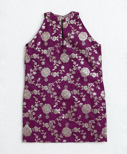 Jacquard Woven Floral Printed & Gota Lace Embellished Incut Kurta and Palazzo Set-Wine