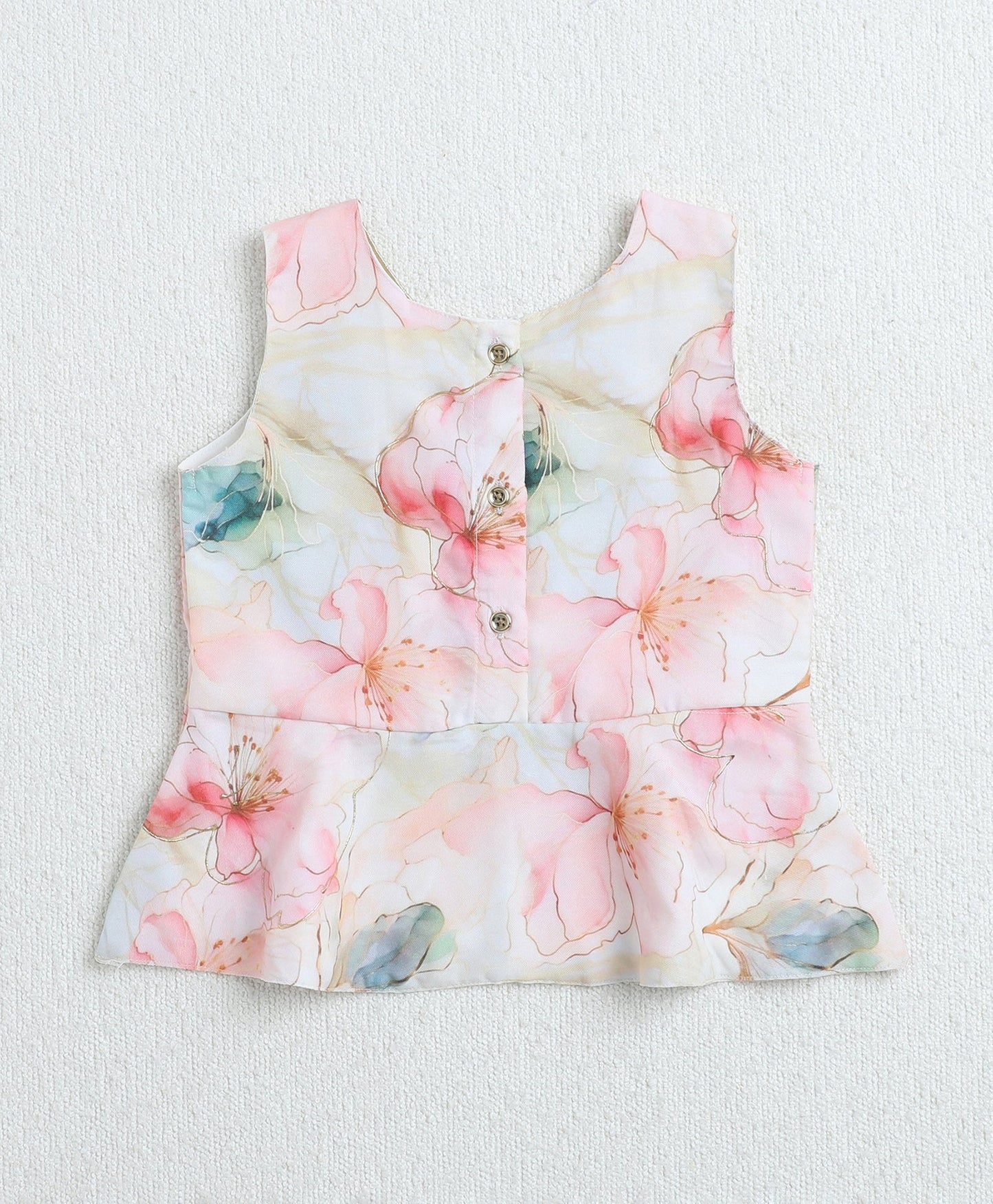 Woven Sleeveless Floral Printed Top and Co-Ordinating Pant Set- Peach