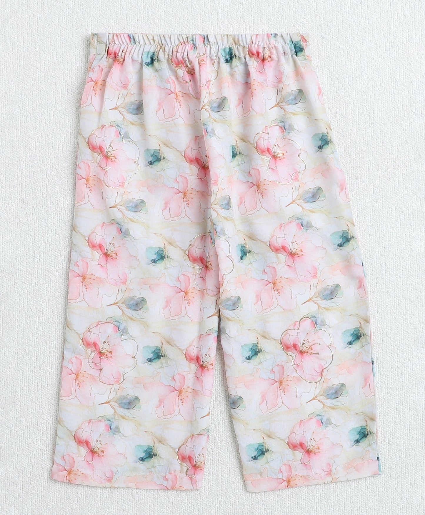 Woven Sleeveless Floral Printed Top and Co-Ordinating Pant Set- Peach