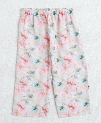 Woven Sleeveless Floral Printed Top and Co-Ordinating Pant Set- Peach