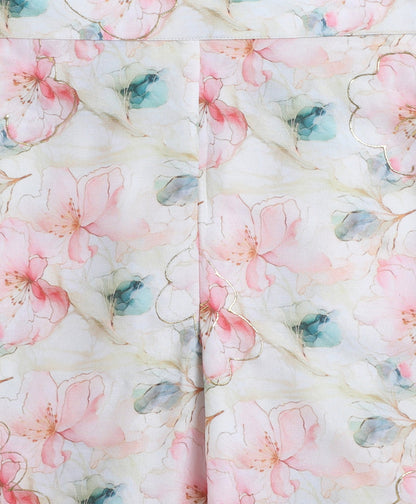 Woven Sleeveless Floral Printed Top and Co-Ordinating Pant Set- Peach