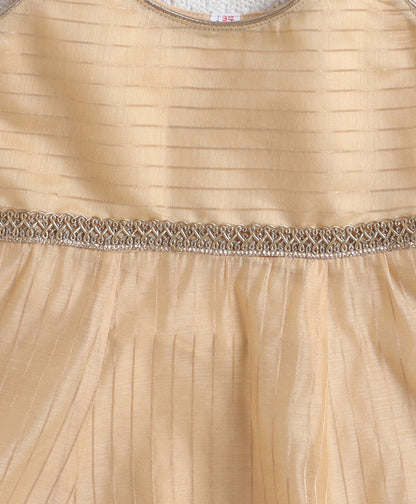 The Magic Wand Woven Shoulder Tie Up Laced Stripe Kurti And Pant Set With Dupatta - Beige