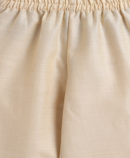 The Magic Wand Woven Shoulder Tie Up Laced Stripe Kurti And Pant Set With Dupatta - Beige