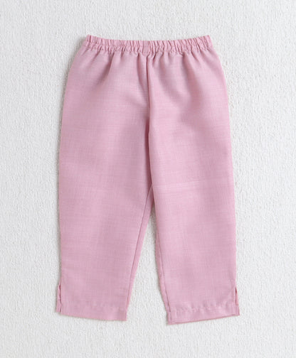The Magic Wand Woven Shoulder Tie-Up Laced Stripe Kurti And Pant Set With Dupatta - Pink