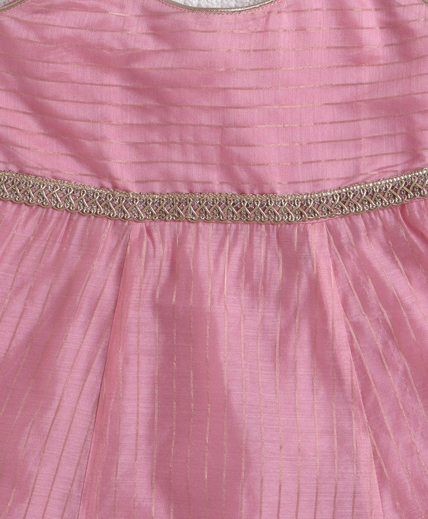 The Magic Wand Woven Shoulder Tie-Up Laced Stripe Kurti And Pant Set With Dupatta - Pink