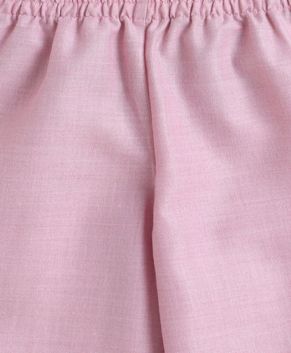 The Magic Wand Woven Shoulder Tie-Up Laced Stripe Kurti And Pant Set With Dupatta - Pink