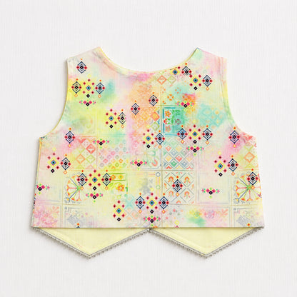 The Magic Wand Woven Sleeveless Watercolour Wash Printed Top And Pant With Patch Pocket- Multicolor