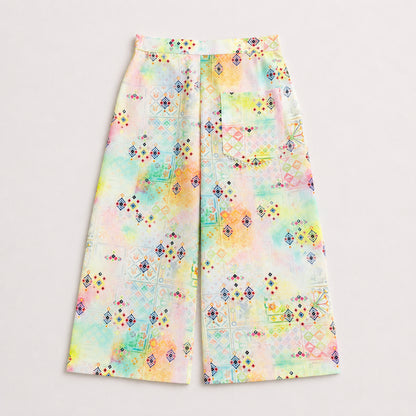 The Magic Wand Woven Sleeveless Watercolour Wash Printed Top And Pant With Patch Pocket- Multicolor