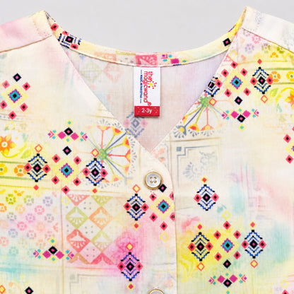 The Magic Wand Woven Sleeveless Watercolour Wash Printed Top And Pant With Patch Pocket- Multicolor