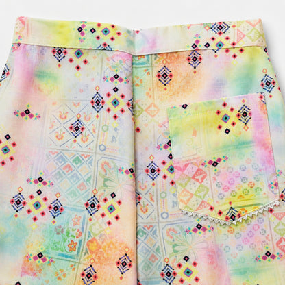 The Magic Wand Woven Sleeveless Watercolour Wash Printed Top And Pant With Patch Pocket- Multicolor