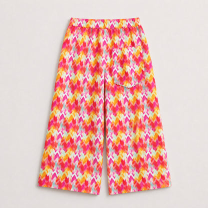 The Magic Wand Woven Sleeveless Colourful Zig Zag Printed Top And Pant With Patch Pocket -Orange