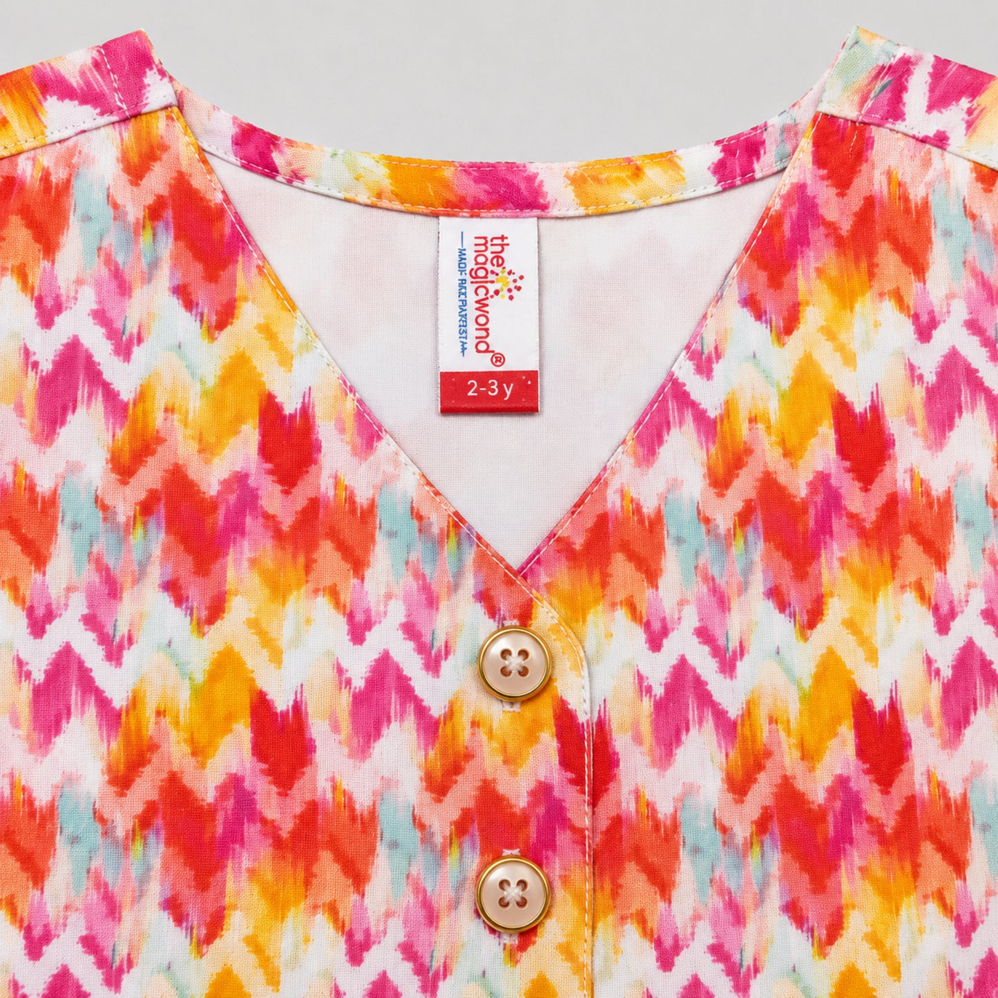 The Magic Wand Woven Sleeveless Colourful Zig Zag Printed Top And Pant With Patch Pocket -Orange