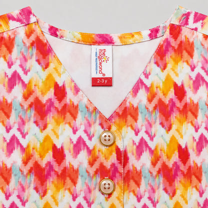 The Magic Wand Woven Sleeveless Colourful Zig Zag Printed Top And Pant With Patch Pocket -Orange