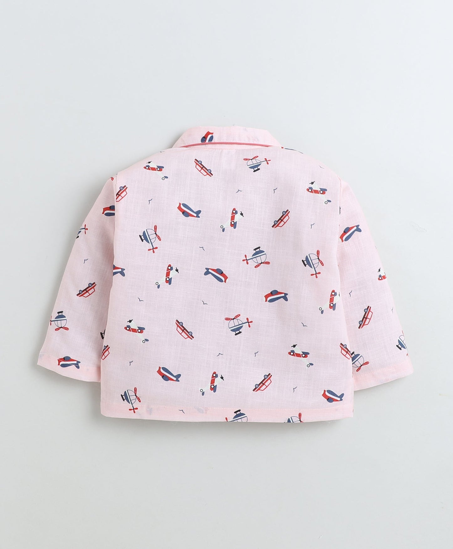 Cotton Woven Full Sleeves Helicopter Printed Coordinating Night Suit Set-Peach