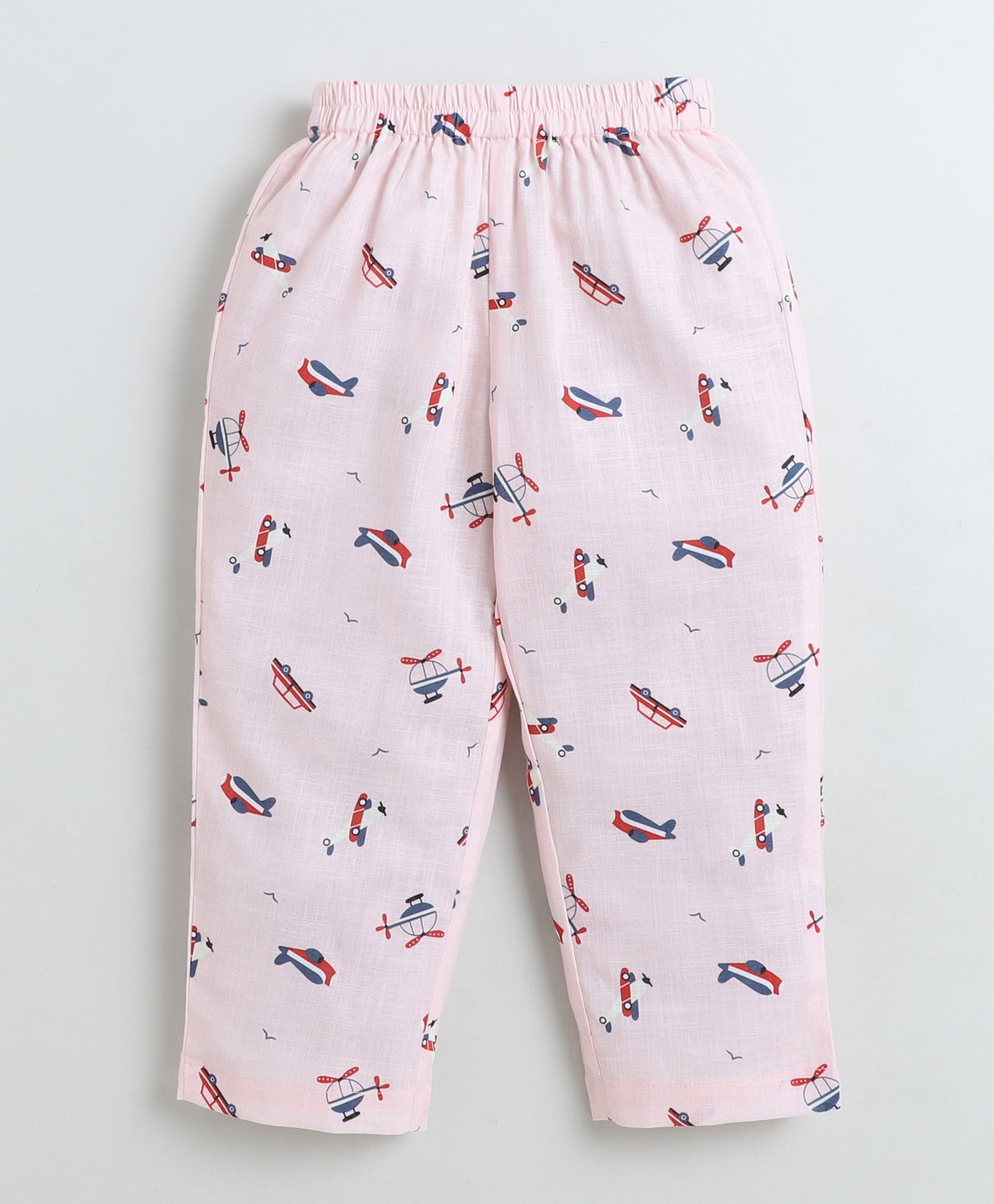 Cotton Woven Full Sleeves Helicopter Printed Coordinating Night Suit Set-Peach