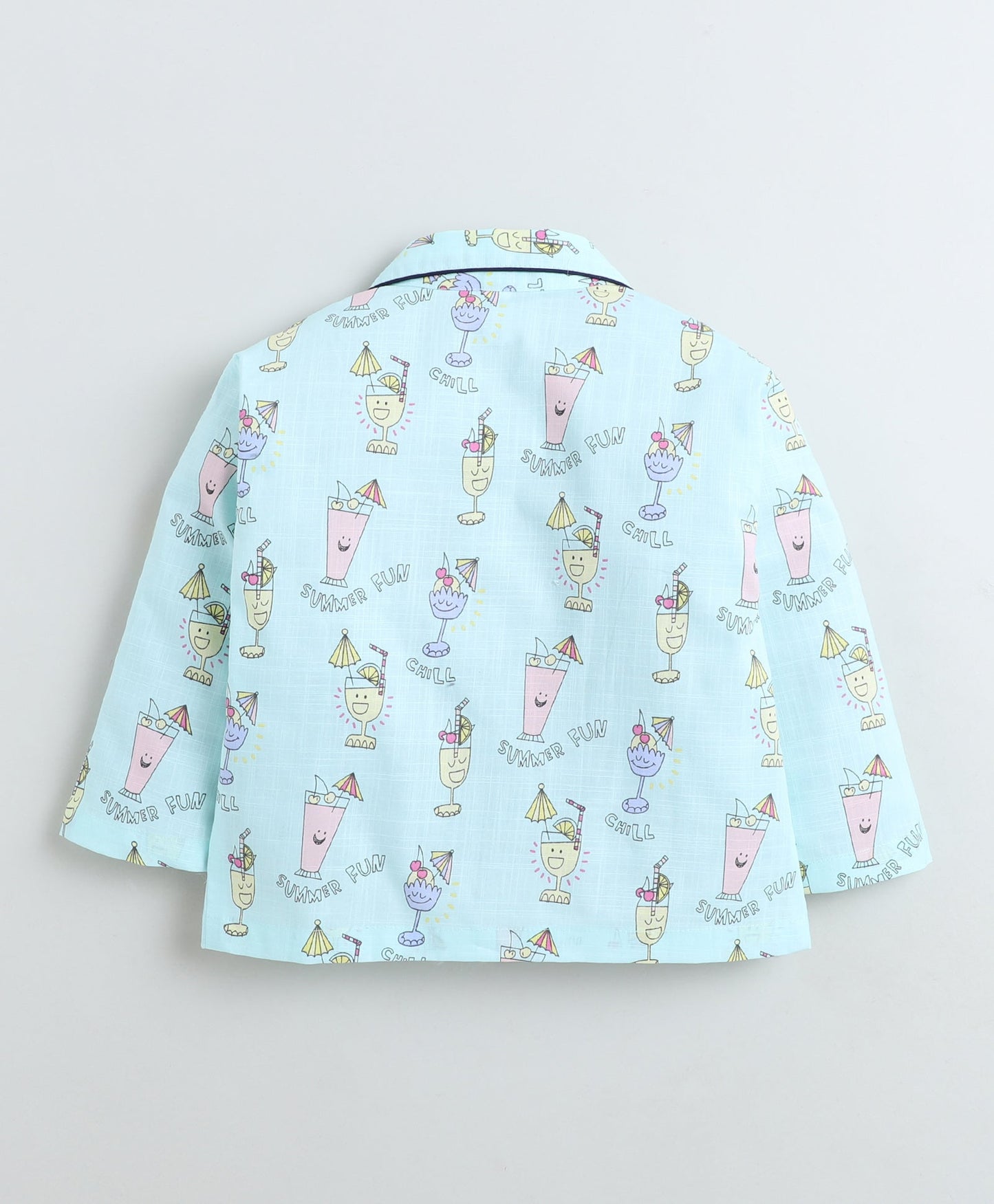 Cotton Woven Full Sleeves Juice Printed Coordinating Night Suit Set-Blue