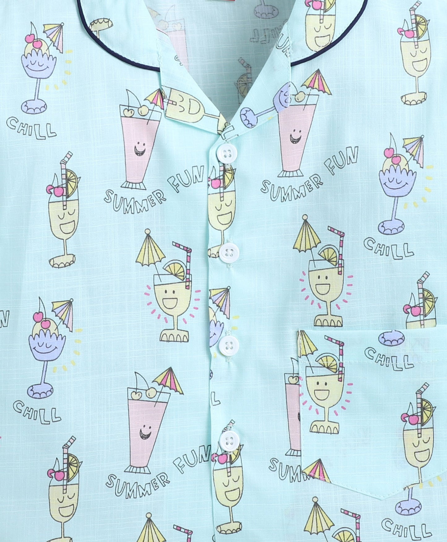 Cotton Woven Full Sleeves Juice Printed Coordinating Night Suit Set-Blue