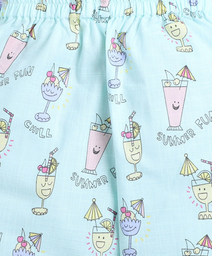Cotton Woven Full Sleeves Juice Printed Coordinating Night Suit Set-Blue