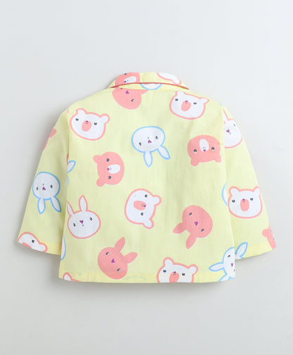 Cotton Woven Full Sleeves Bunny Printed Coordinating Night Suit Set-Yellow
