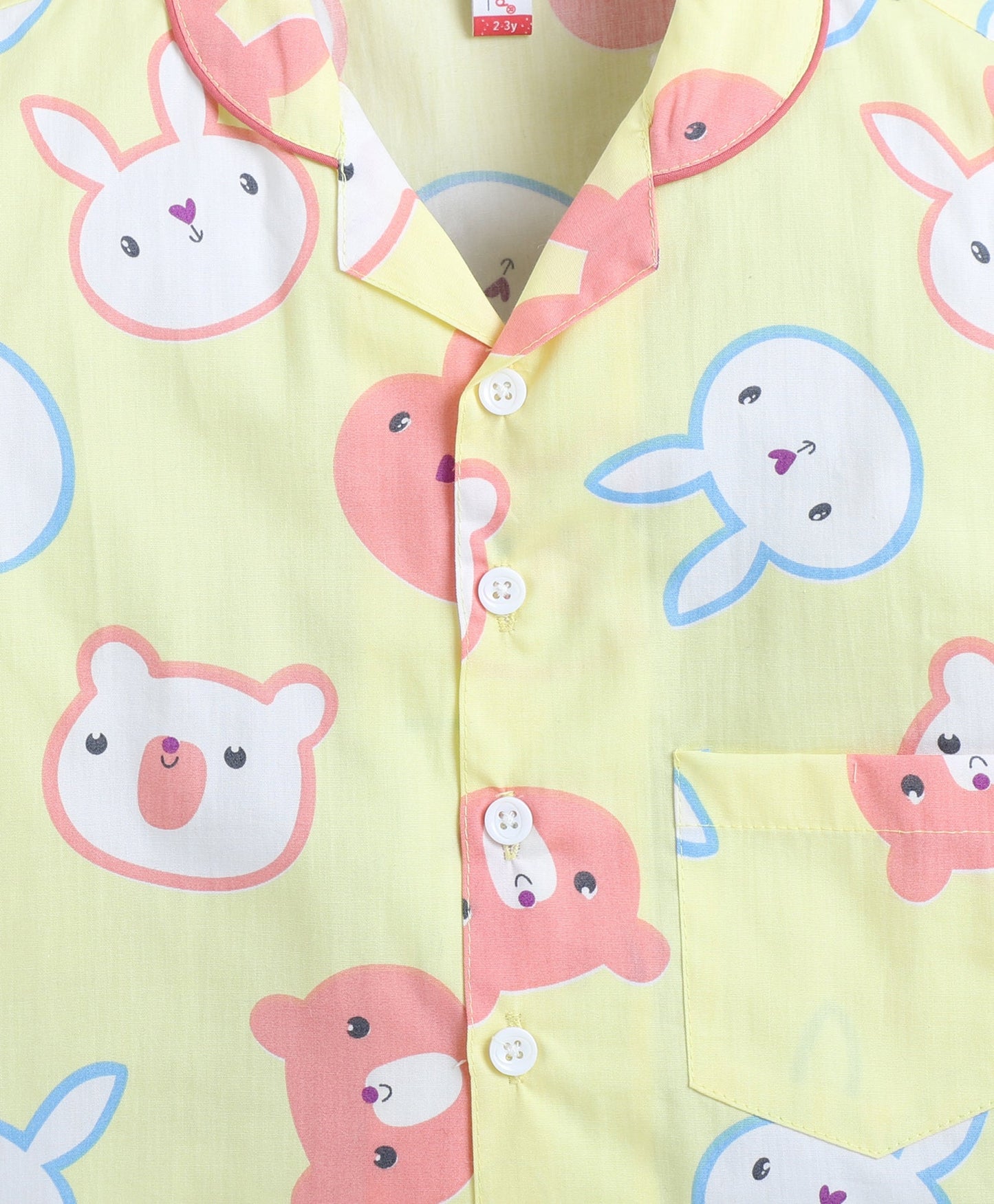 Cotton Woven Full Sleeves Bunny Printed Coordinating Night Suit Set-Yellow