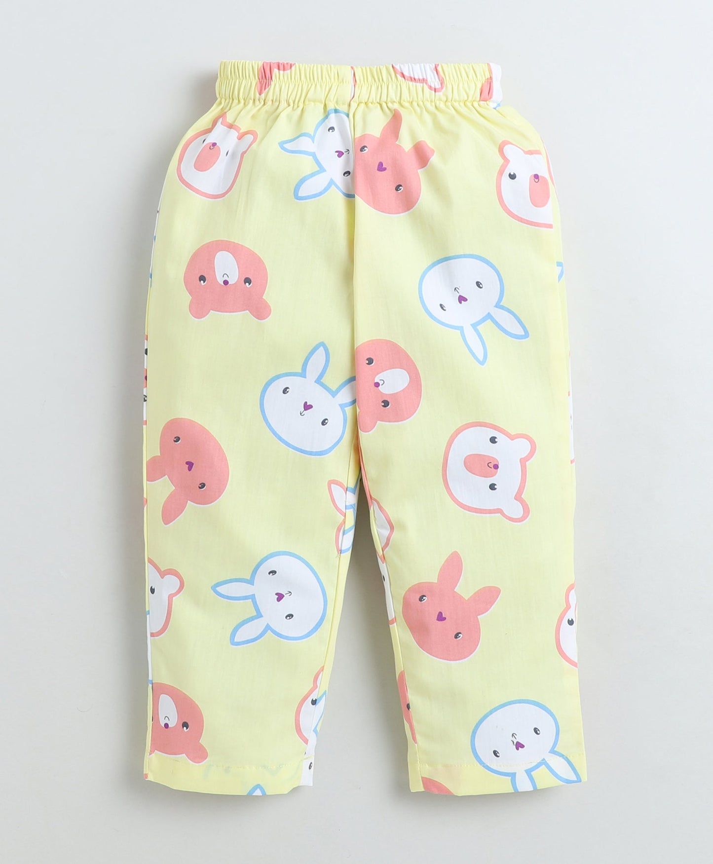 Cotton Woven Full Sleeves Bunny Printed Coordinating Night Suit Set-Yellow