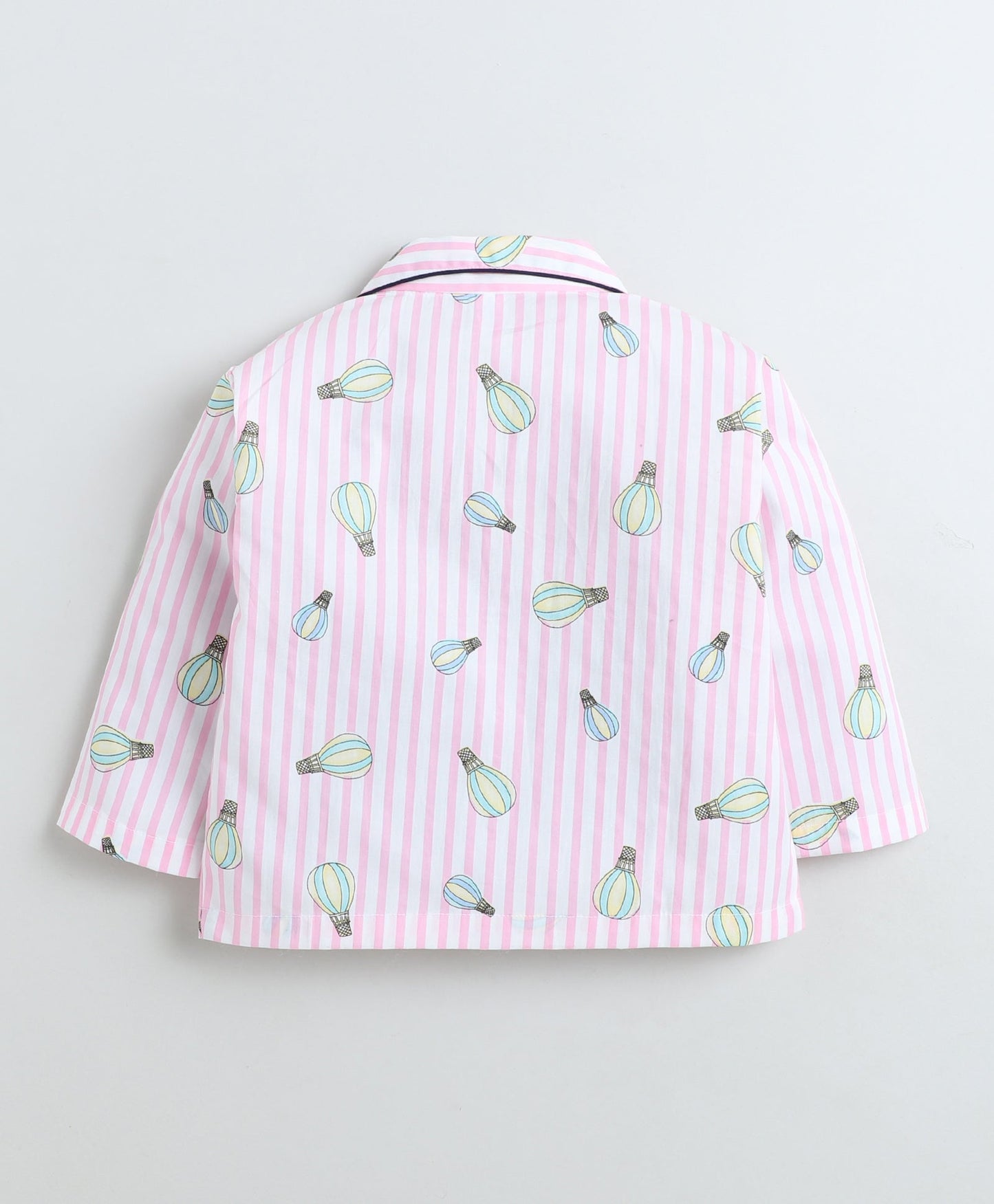 Cotton Woven Full Sleeves Striped Parachute Printed Coordinating Night Suit Set-Pink