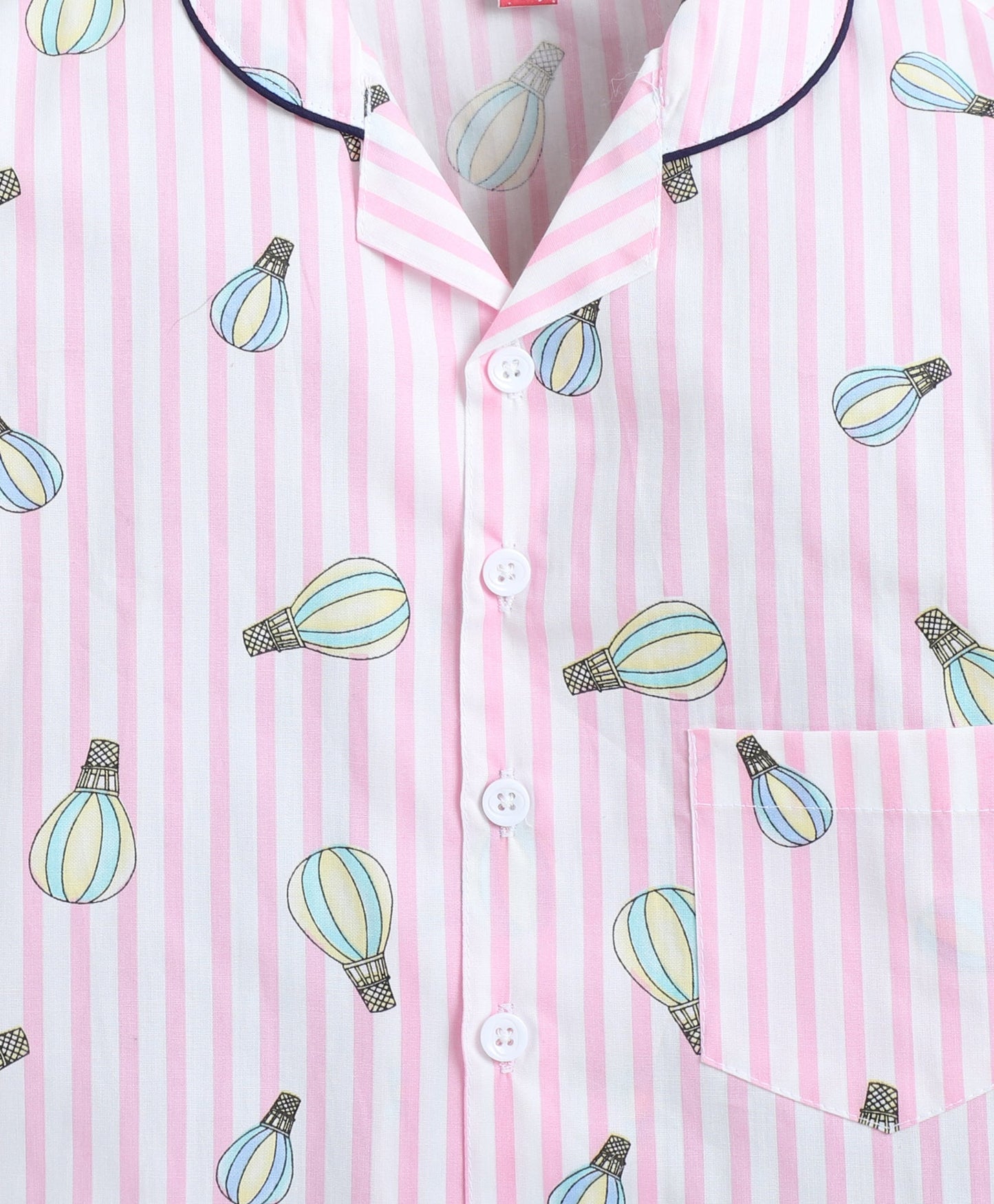 Cotton Woven Full Sleeves Striped Parachute Printed Coordinating Night Suit Set-Pink