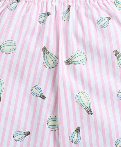 Cotton Woven Full Sleeves Striped Parachute Printed Coordinating Night Suit Set-Pink