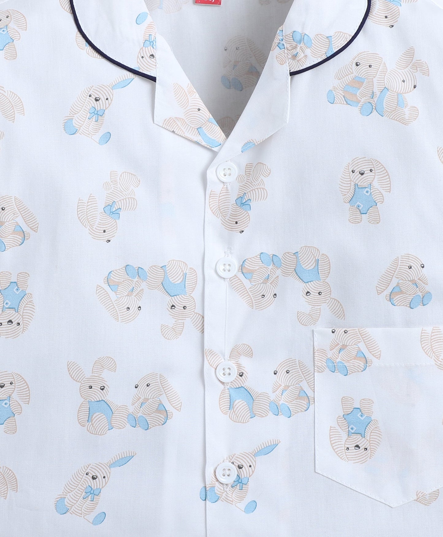 Cotton Woven Full Sleeves Bunny Printed Coordinating Night Suit Set-White