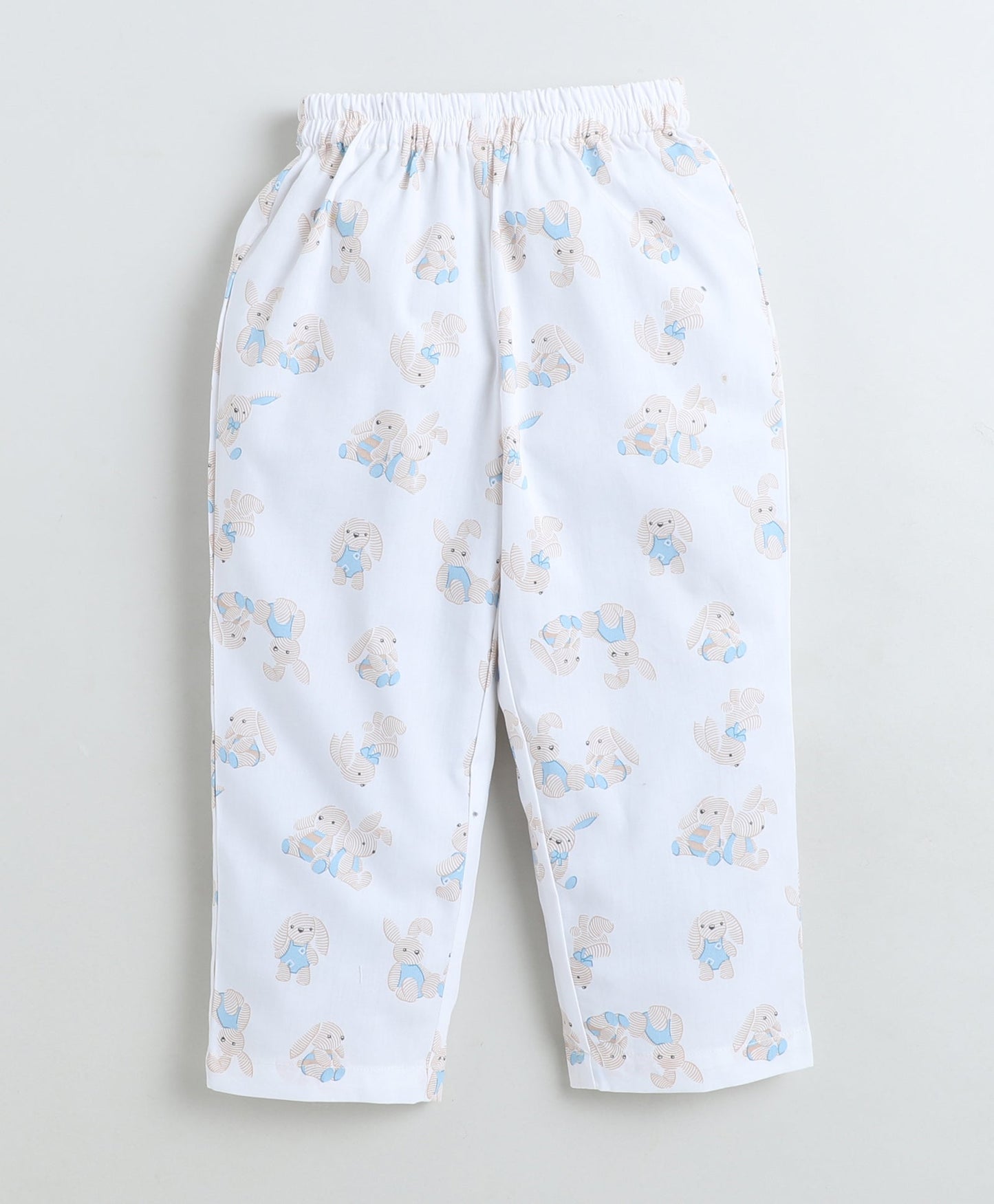 Cotton Woven Full Sleeves Bunny Printed Coordinating Night Suit Set-White