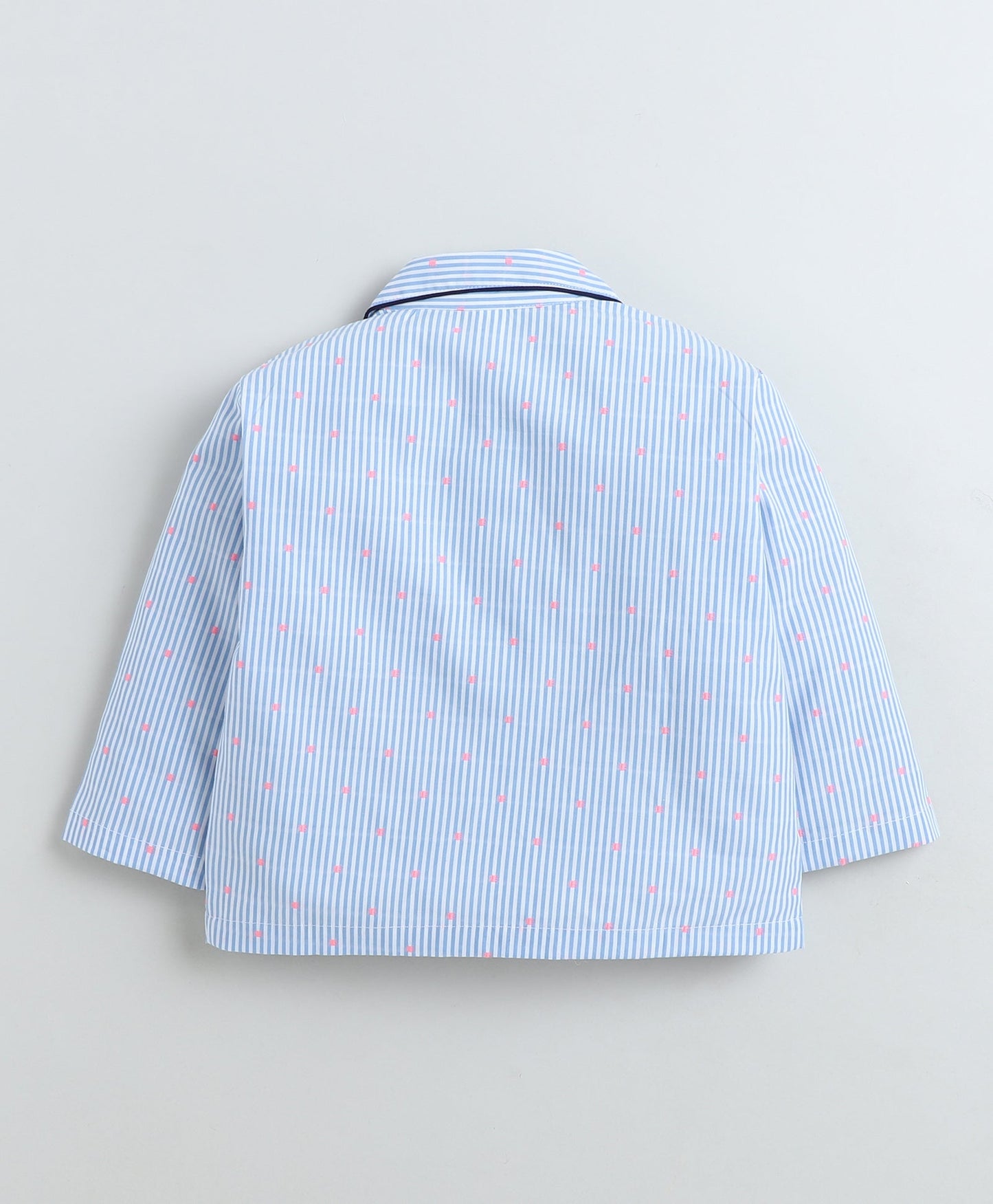 Cotton Woven Full Sleeves Striped Polka Dots Printed Coordinating Night Suit Set-Blue