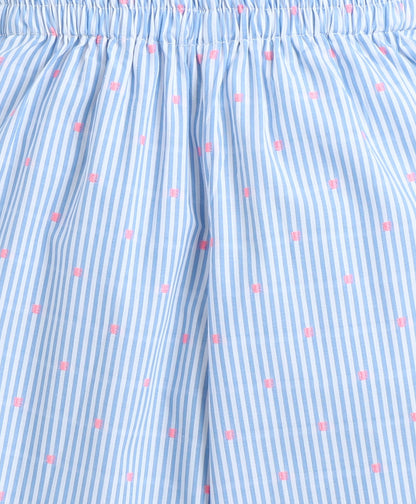 Cotton Woven Full Sleeves Striped Polka Dots Printed Coordinating Night Suit Set-Blue