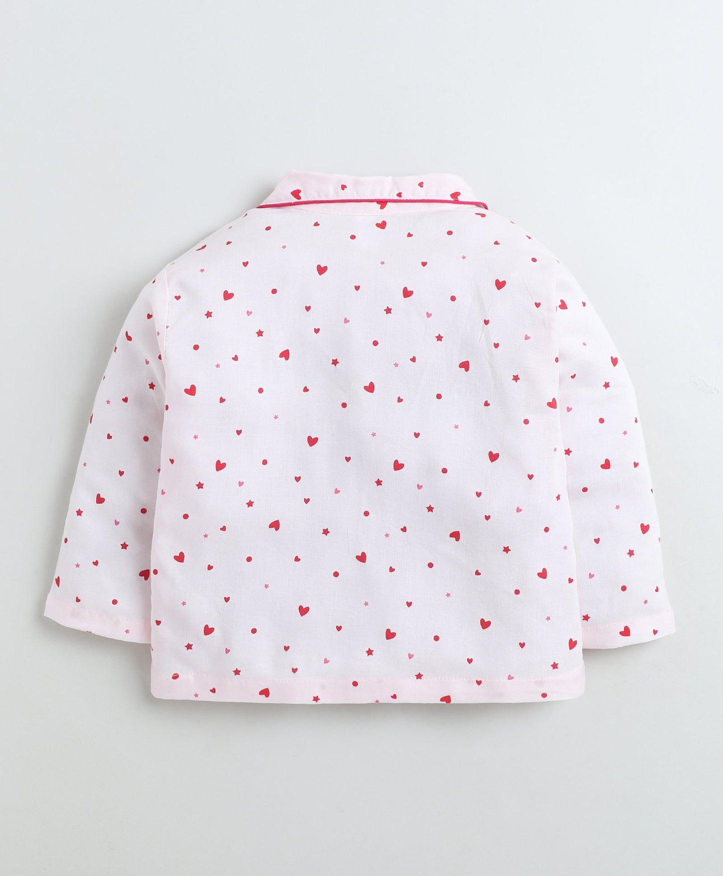 Rayon Woven Full Sleeves Heart Printed Coordinating Night Suit Set-Pink