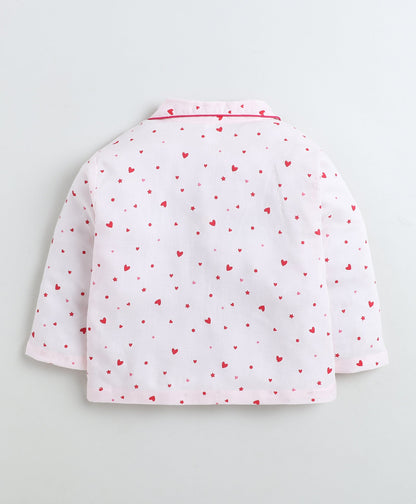 Rayon Woven Full Sleeves Heart Printed Coordinating Night Suit Set-Pink
