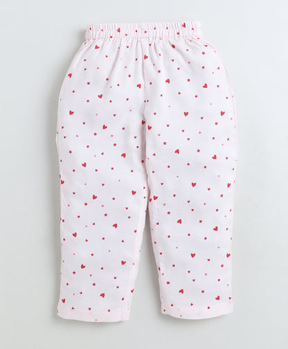 Rayon Woven Full Sleeves Heart Printed Coordinating Night Suit Set-Pink