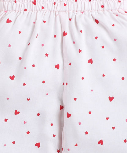 Rayon Woven Full Sleeves Heart Printed Coordinating Night Suit Set-Pink