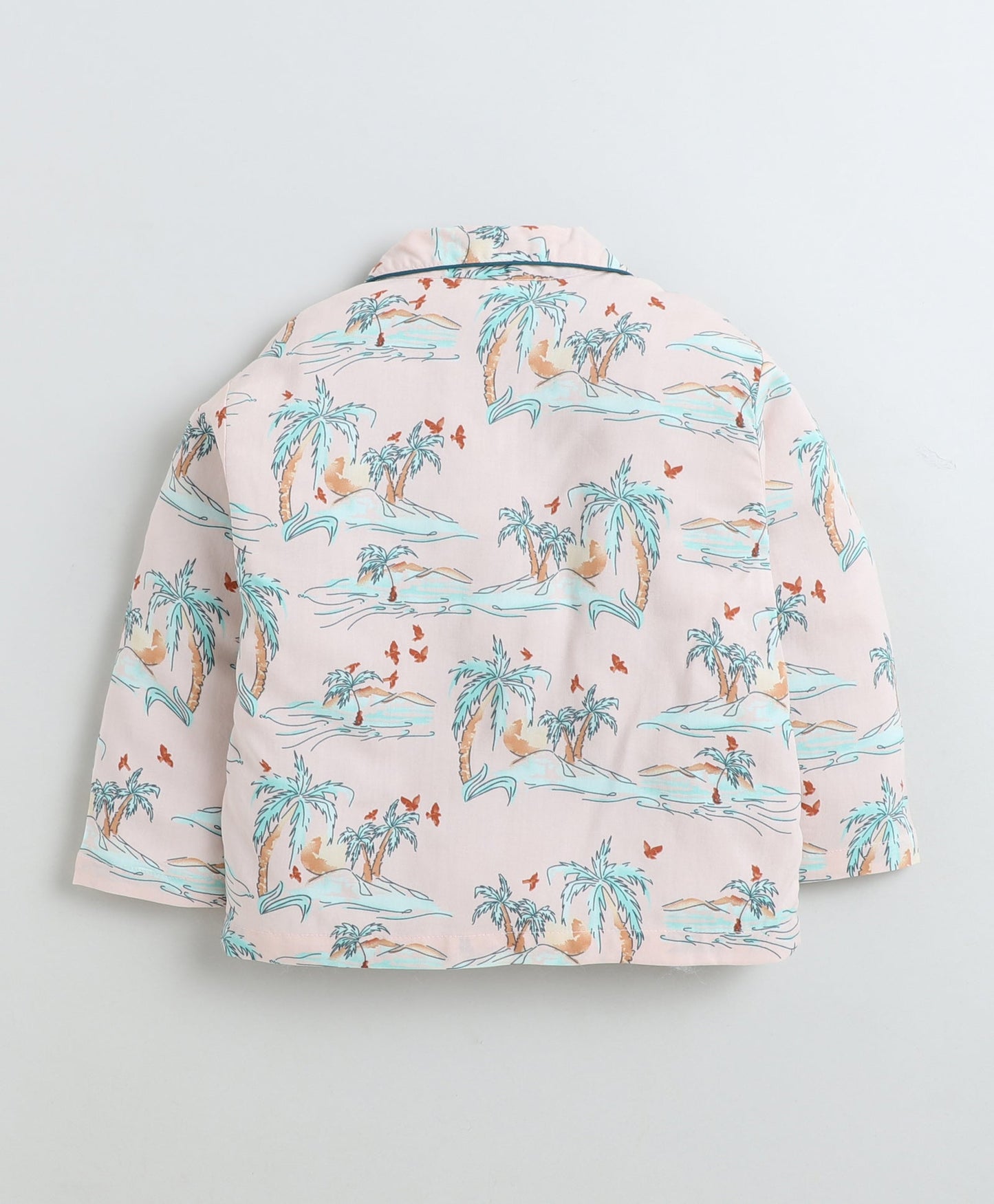 Rayon Woven Full Sleeves Trees Printed Coordinating Night Suit Set-Peach