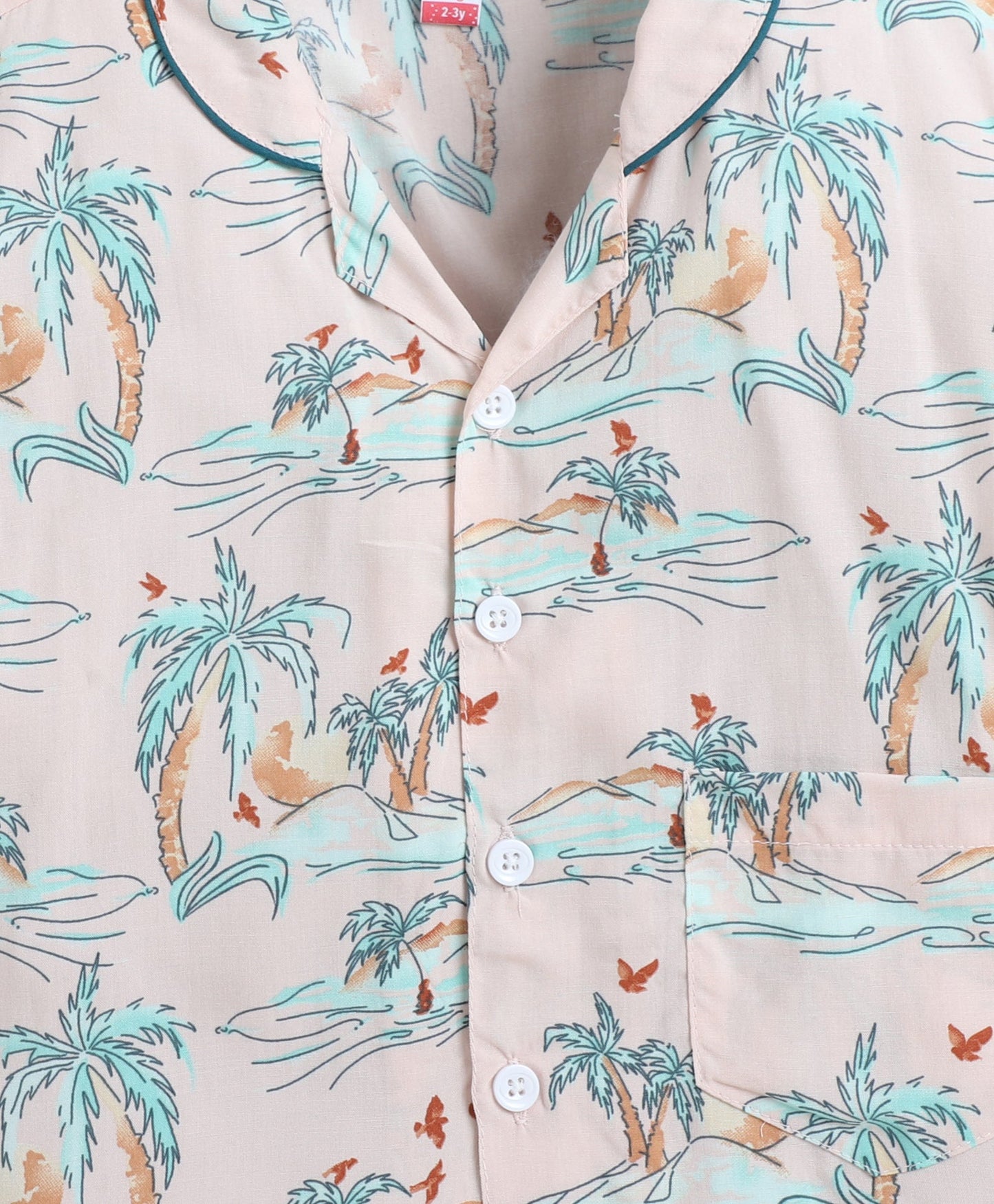 Rayon Woven Full Sleeves Trees Printed Coordinating Night Suit Set-Peach